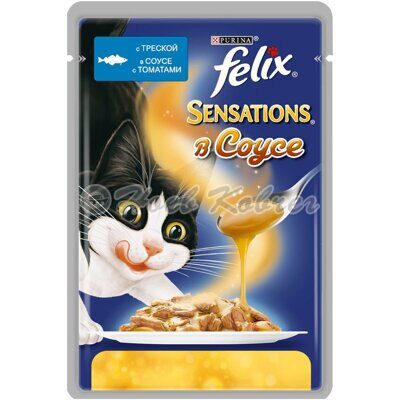 Корм Felix Sensations треска в соусе с томатами для взр.кошек 85гр